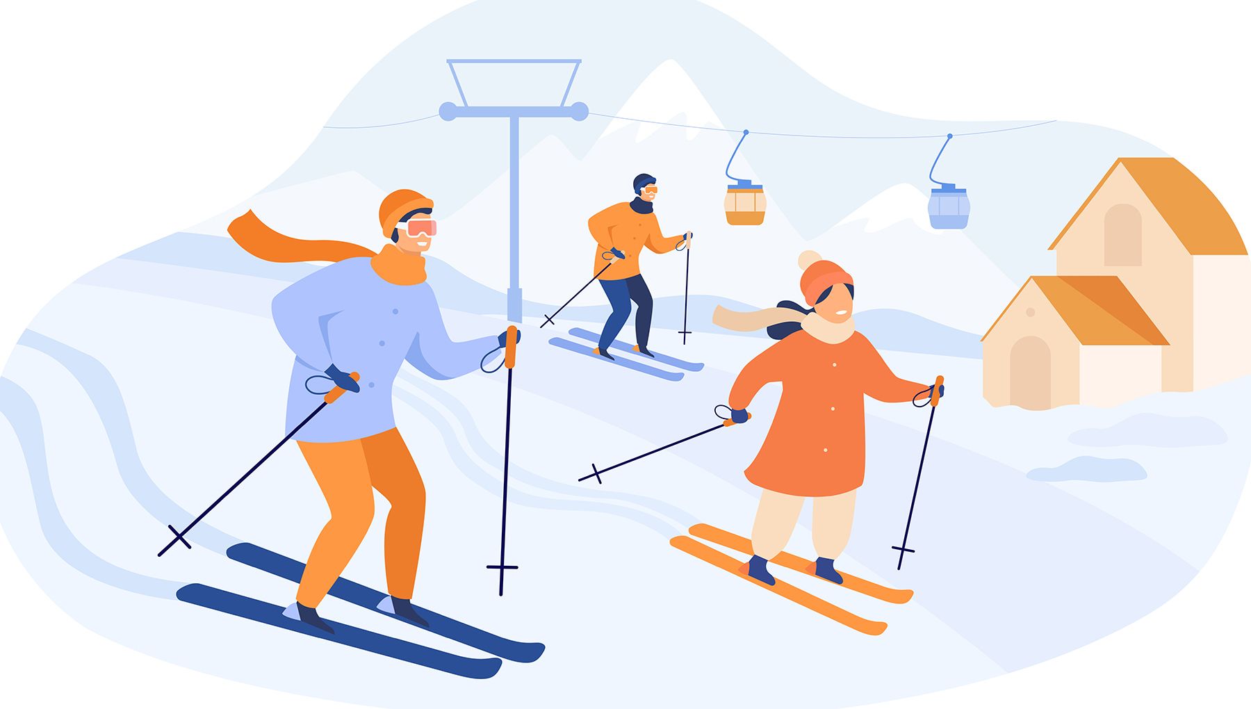 Люди катаются на лыжах