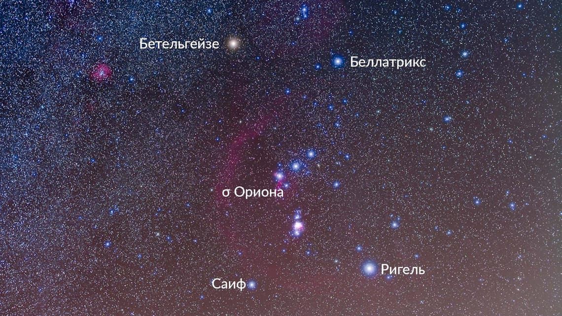 Пять самых ярких звезд созвездия Орион