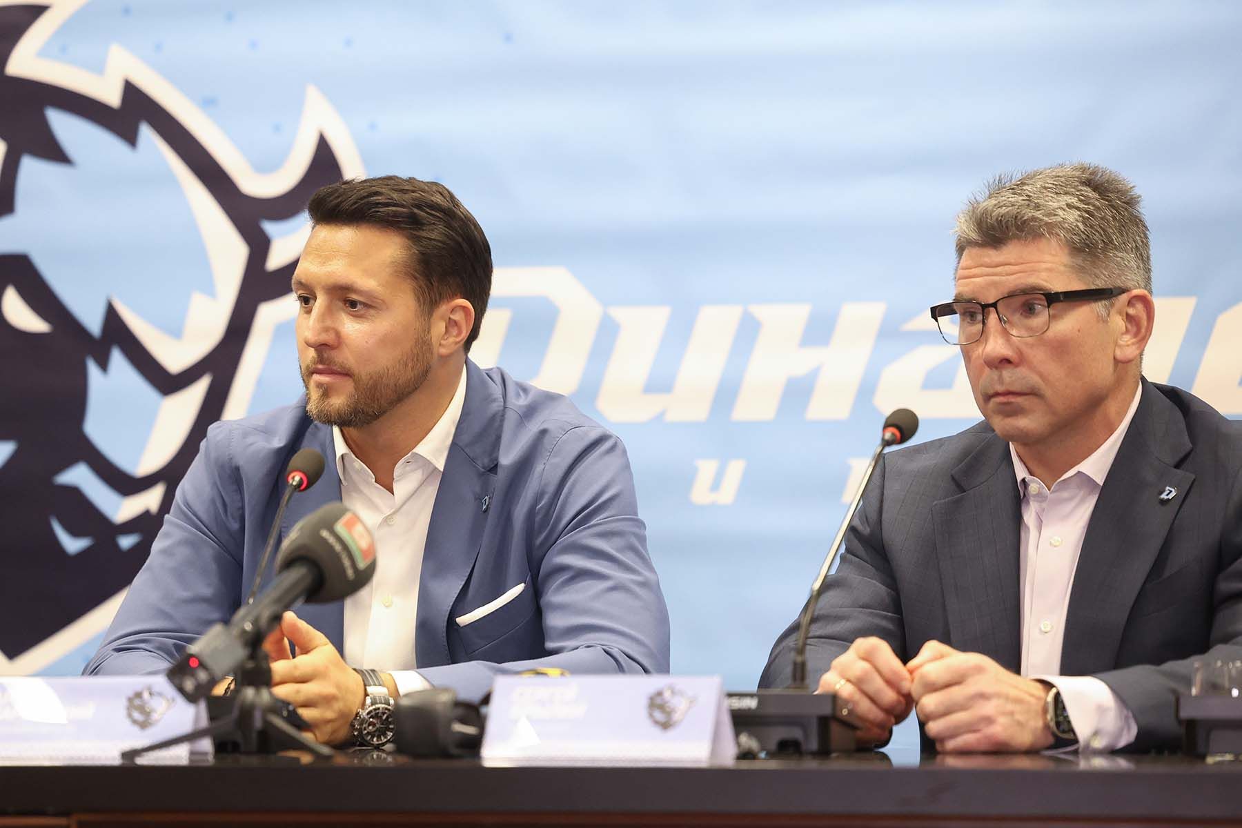 Гендиректор минского «Динамо» Артем Каркоцкий (слева) и главный тренер Сергей Брылин. Фото: ХК «Динамо-Минск»